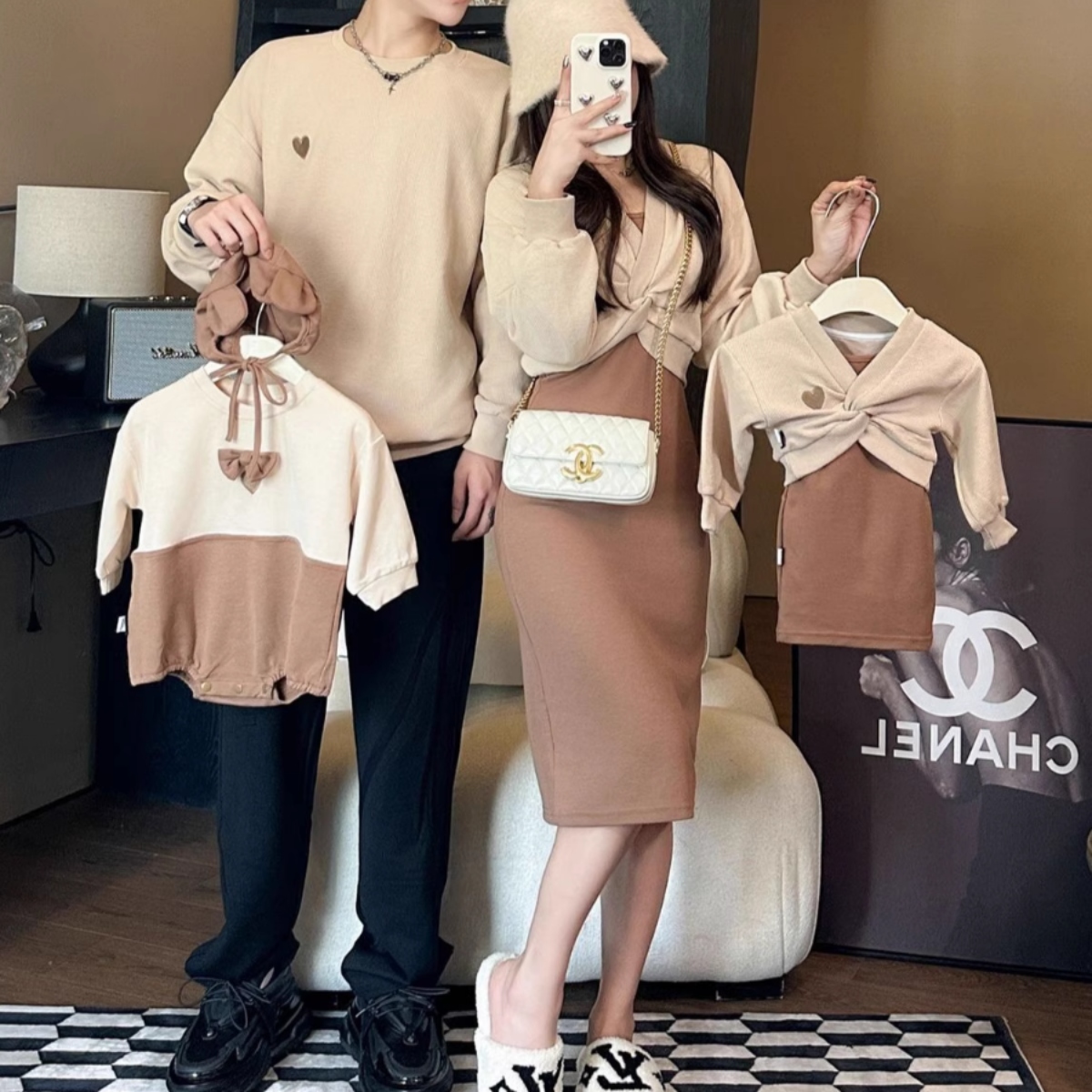 親子ペアルック ハートモチーフ トレーナー＆ワンピース＆ロンパース