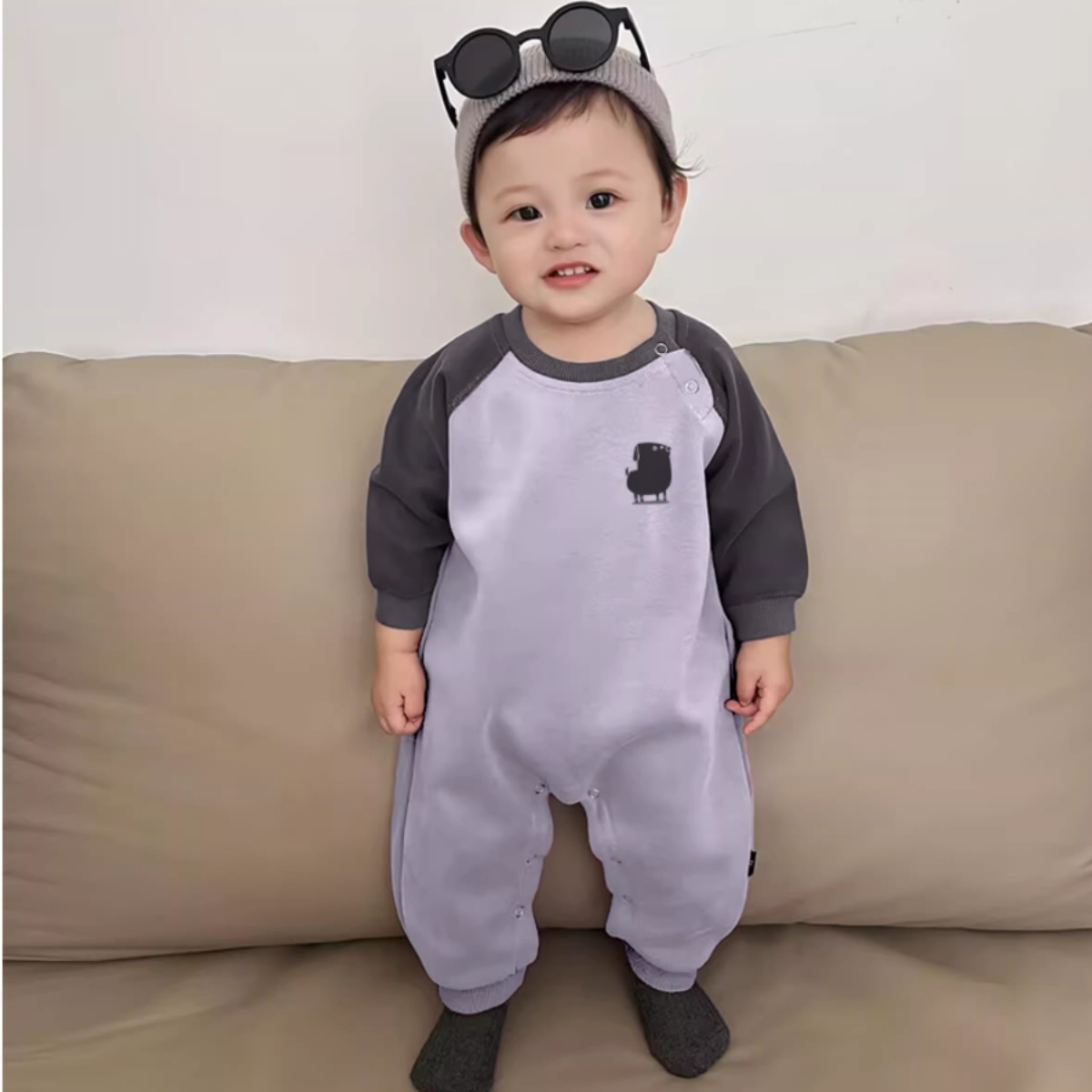 親子ペアルック バックイラスト パープルトレーナー・ロンパース