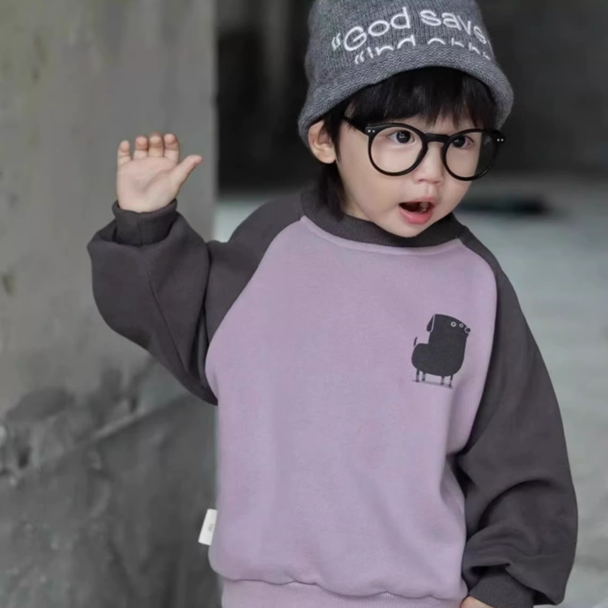 親子ペアルック バックイラスト パープルトレーナー・ロンパース