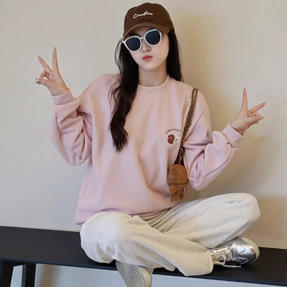 親子ペアルック ショッピングアニマル ピンクトレーナー