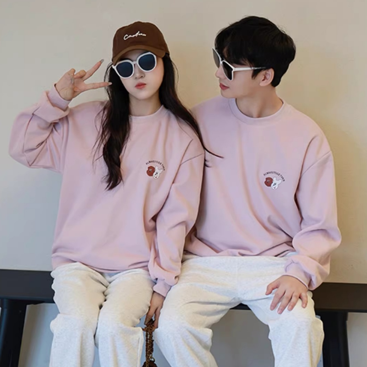 親子ペアルック ショッピングアニマル ピンクトレーナー