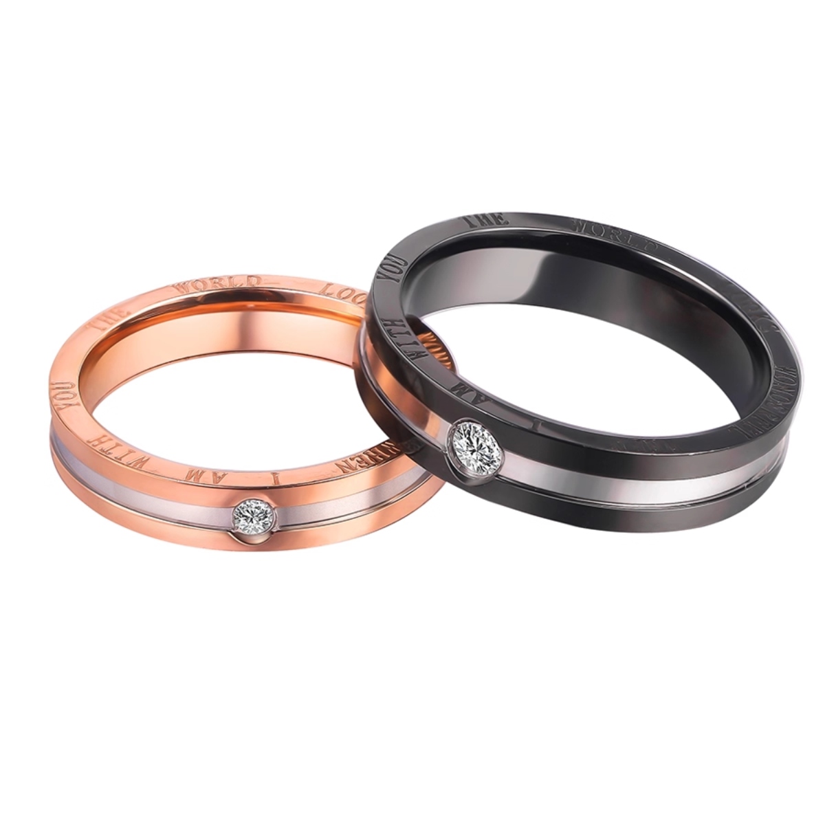 カップル向け ステンレス×ダイヤモンドリング