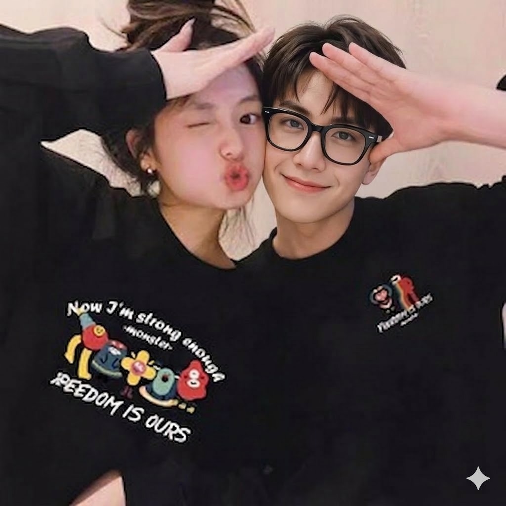 カップルペアルック 「FREEDOM MONSTERS」 グラフィックライントレーナー