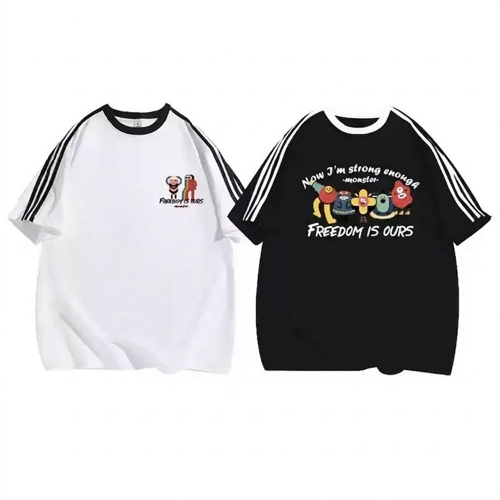 カップルペアルック 「FREEDOM MONSTERS」 グラフィックラインTシャツ