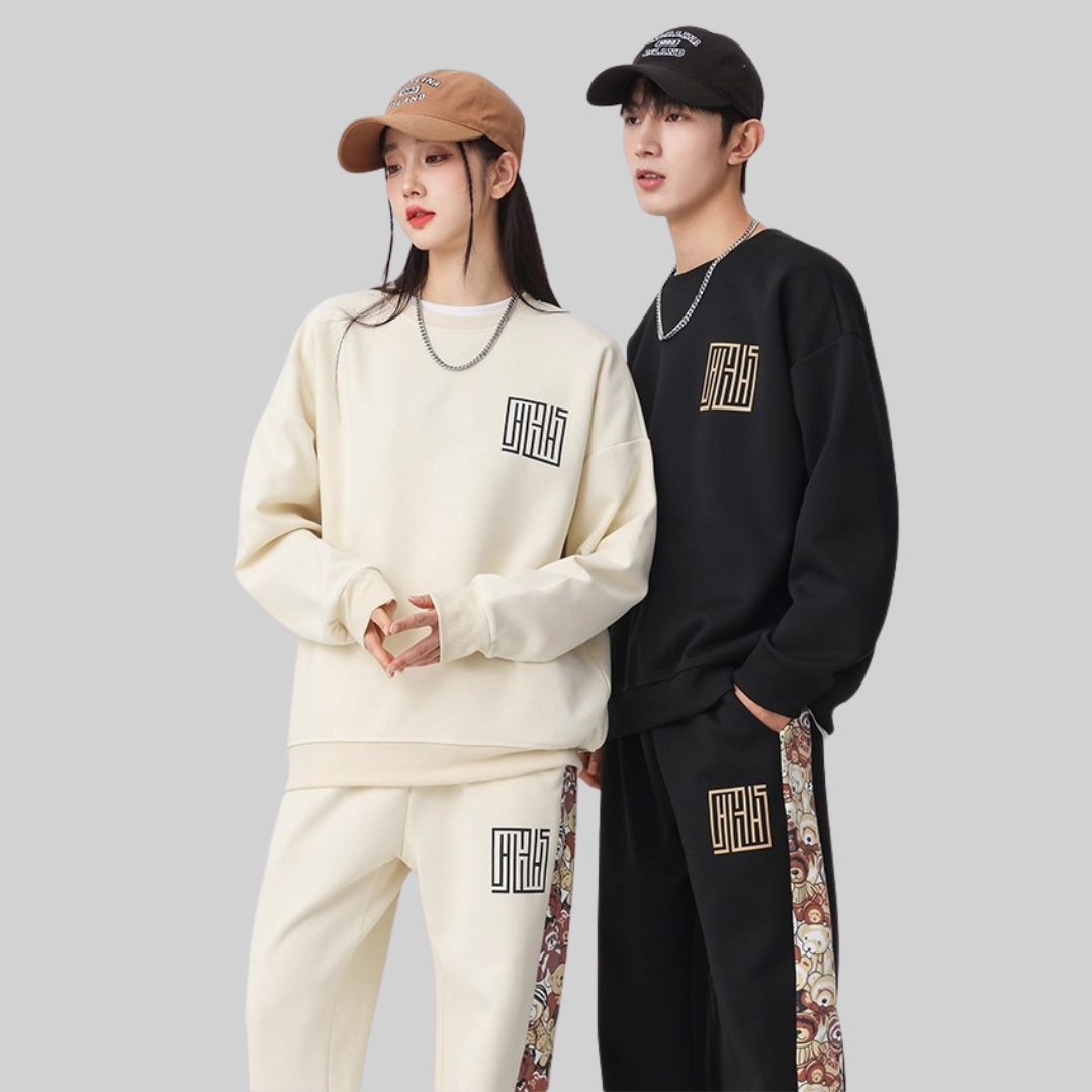 カップルペアルック ラインベア スウェットセットアップ【上下セット】