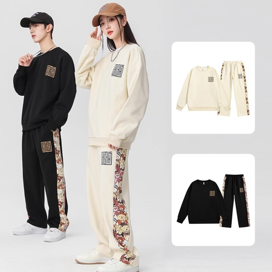 カップルペアルック ラインベア スウェットセットアップ【上下セット】