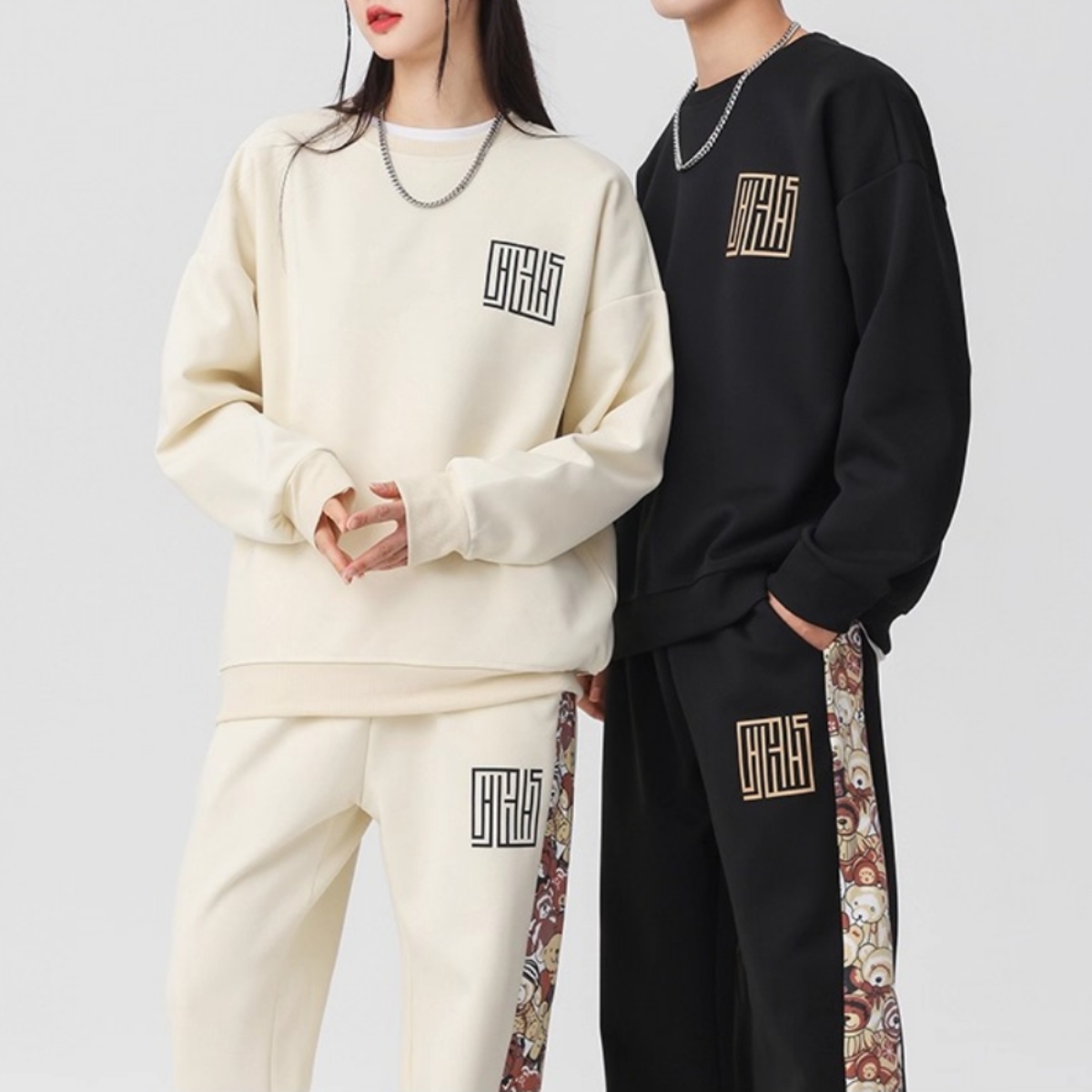 カップルペアルック ラインベア スウェットセットアップ【上下セット】