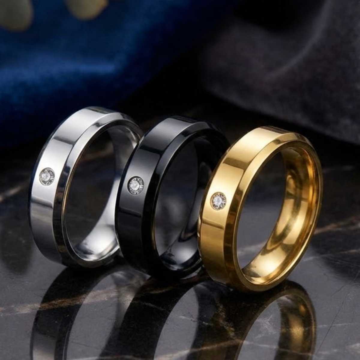 象嵌細工 シングルダイヤモンド風 光沢ペアリング