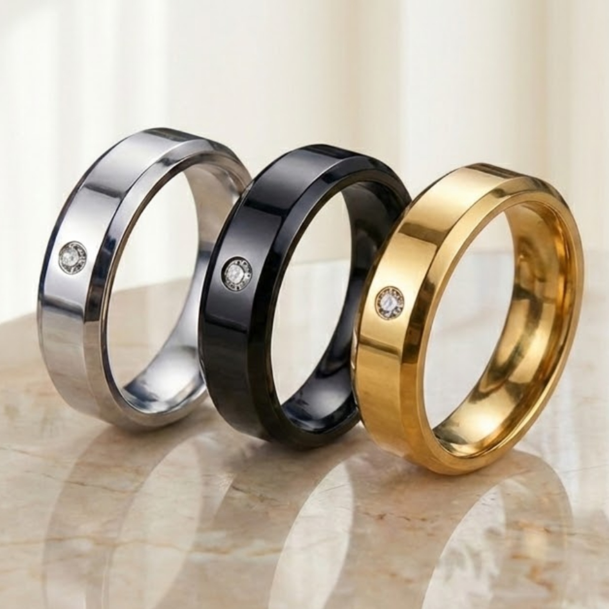 象嵌細工 シングルダイヤモンド風 光沢ペアリング