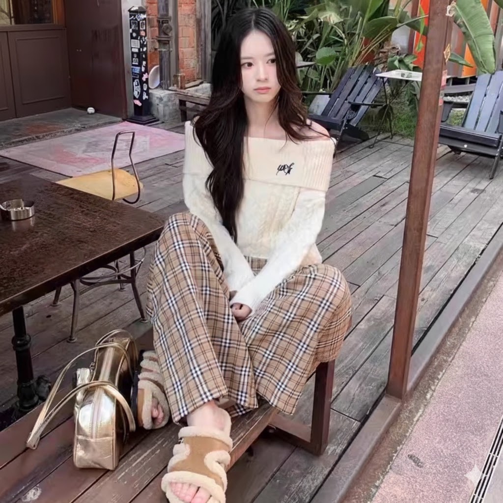 カップルペアルック ゆったりケーブルニット ホワイト