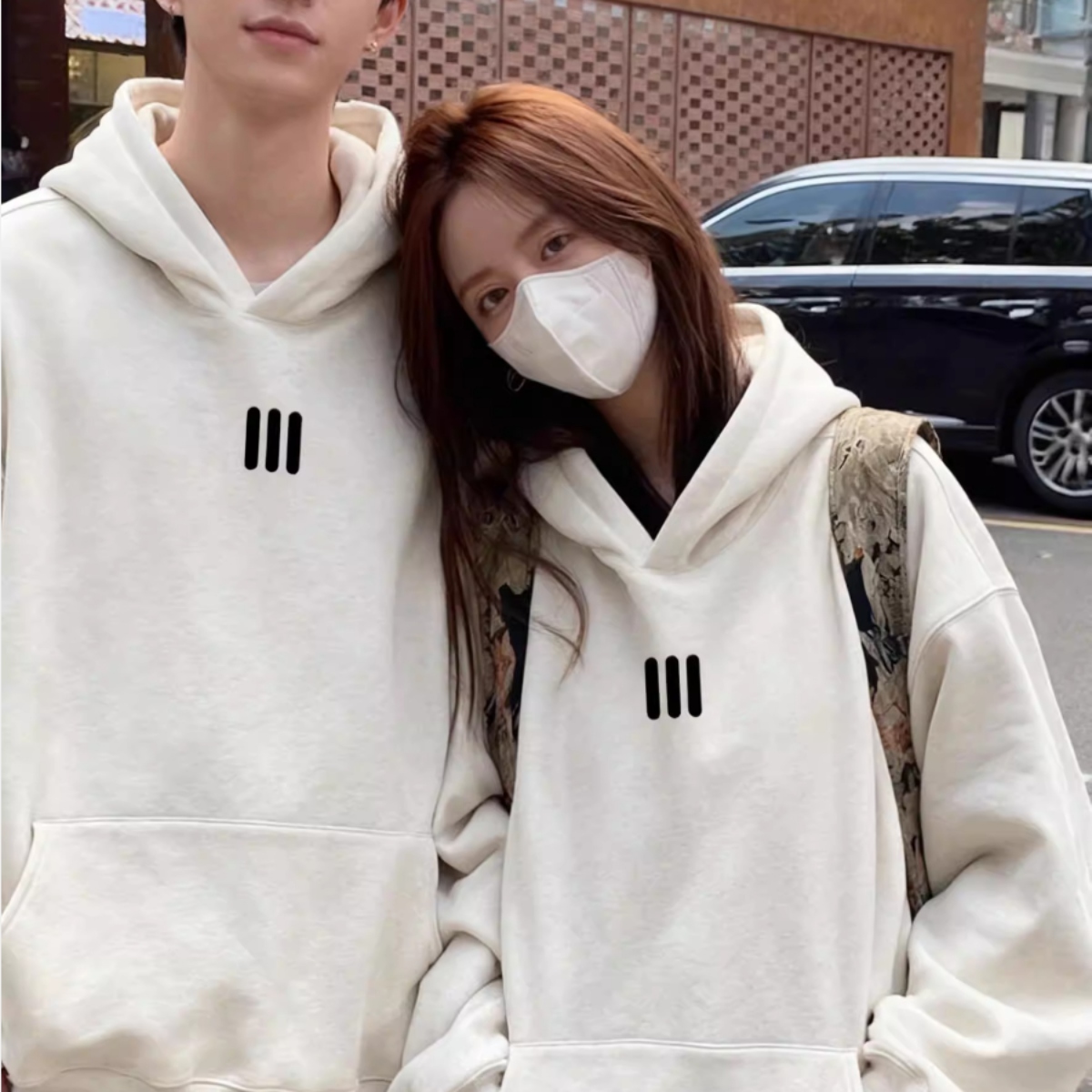 カップルペアルック ミニマルライン ロゴフーディパーカー ユニセックス