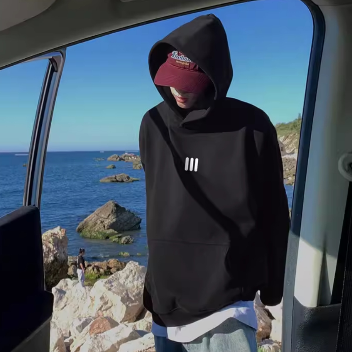 カップルペアルック ミニマルライン ロゴフーディパーカー ユニセックス