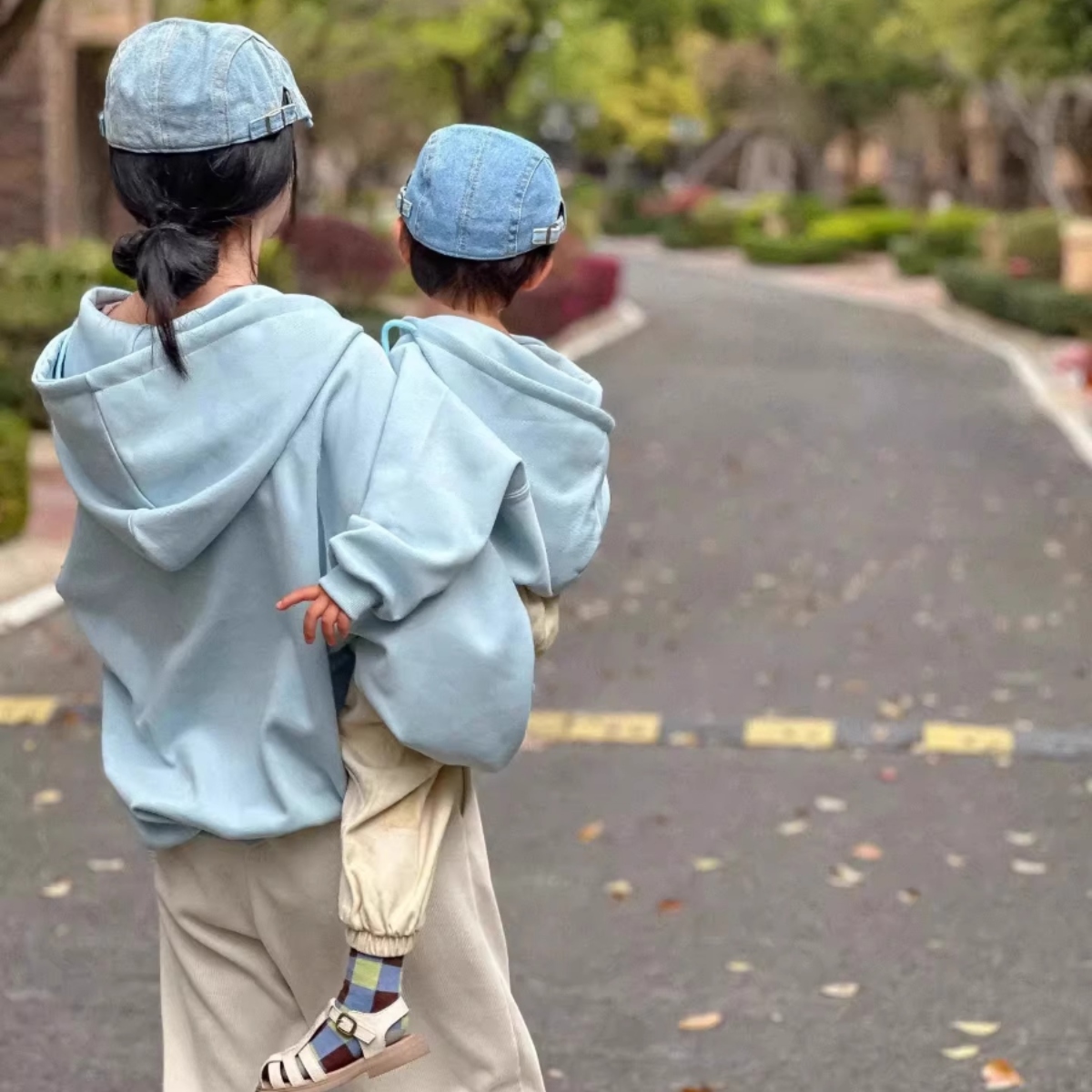 親子ペアルック ミントグリーン ハーフジップパーカー