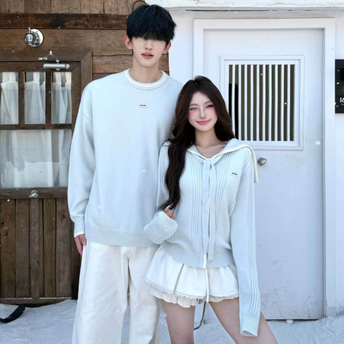 カップルペアルック ナチュラル淡色 ニットリンク