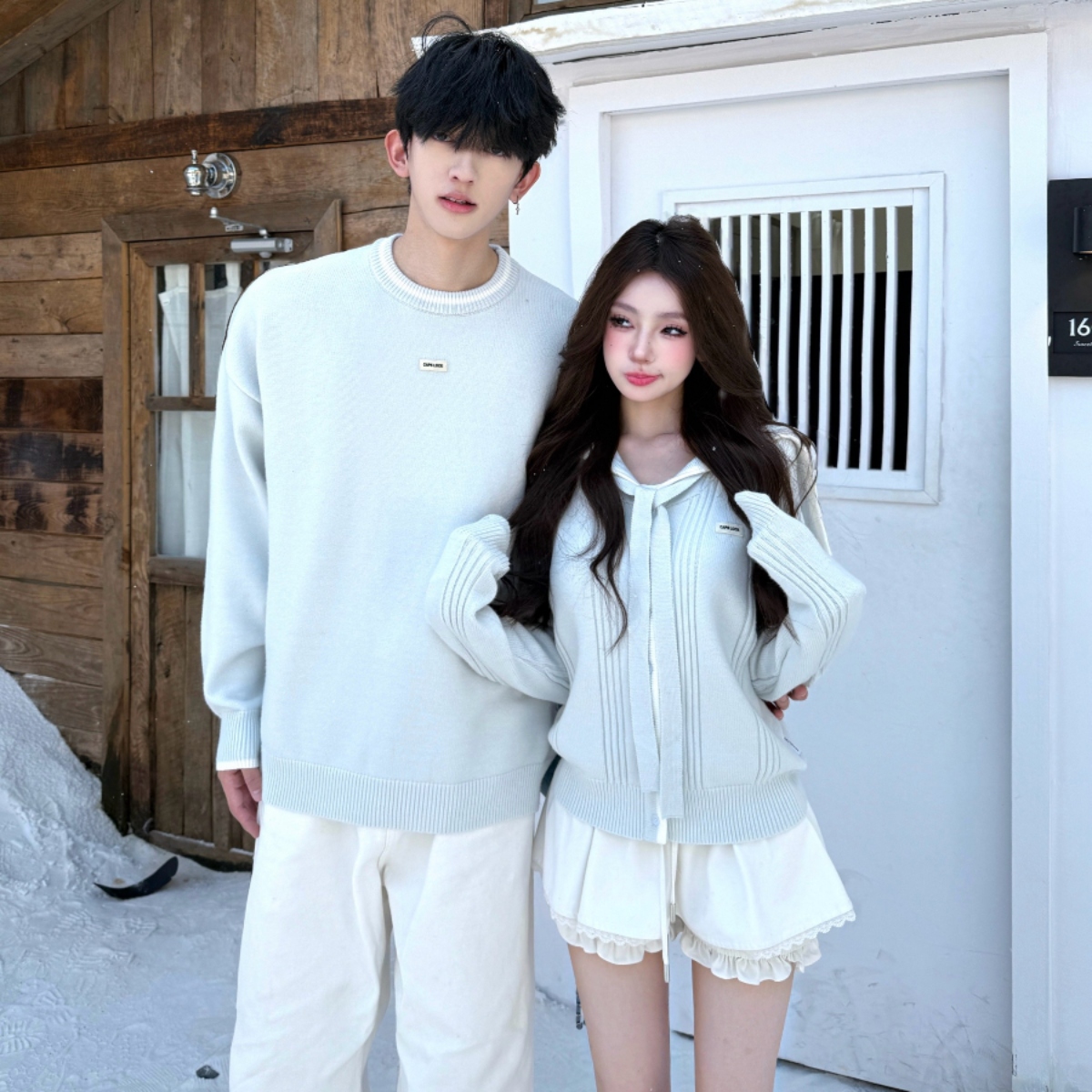 カップルペアルック ナチュラル淡色 ニットリンク