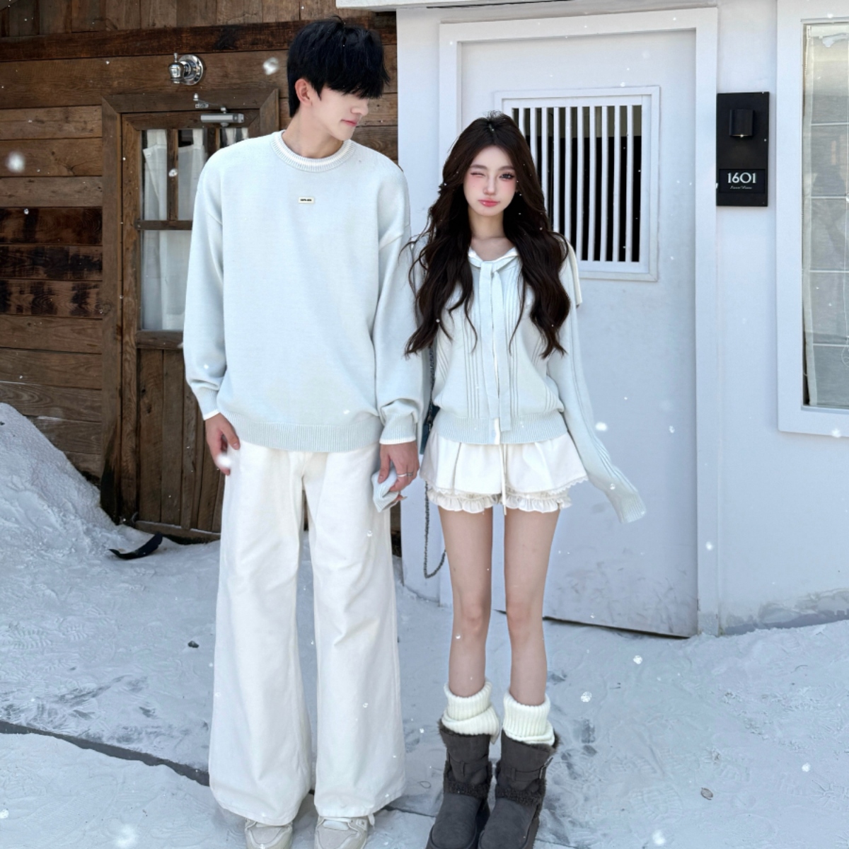 カップルペアルック ナチュラル淡色 ニットリンク