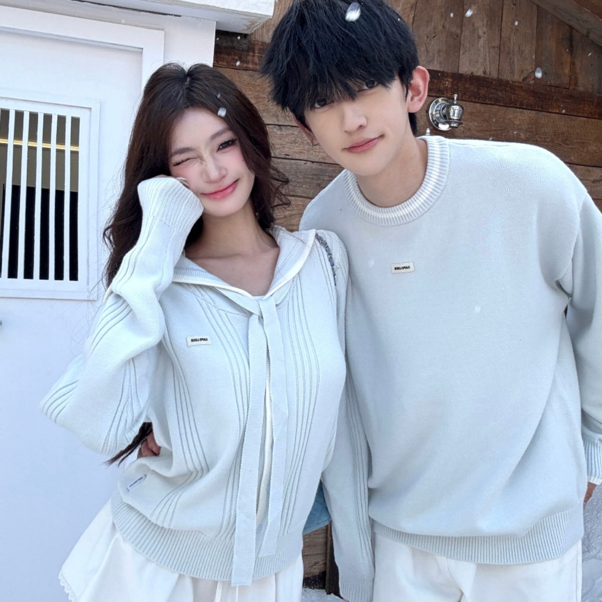 カップルペアルック ナチュラル淡色 ニットリンク