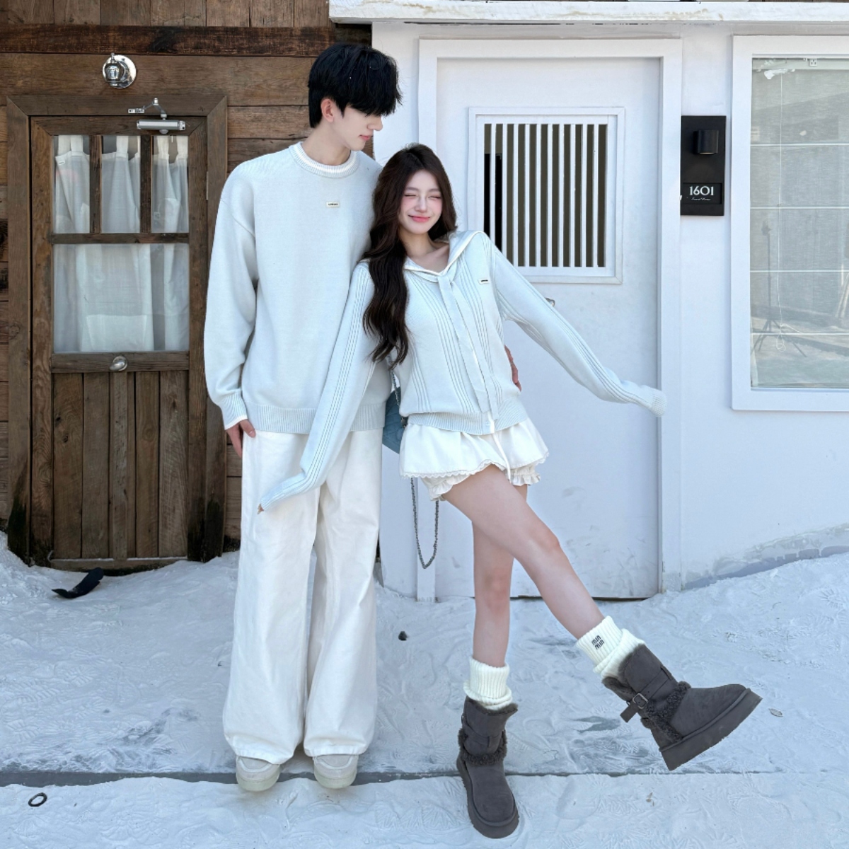 カップルペアルック ナチュラル淡色 ニットリンク