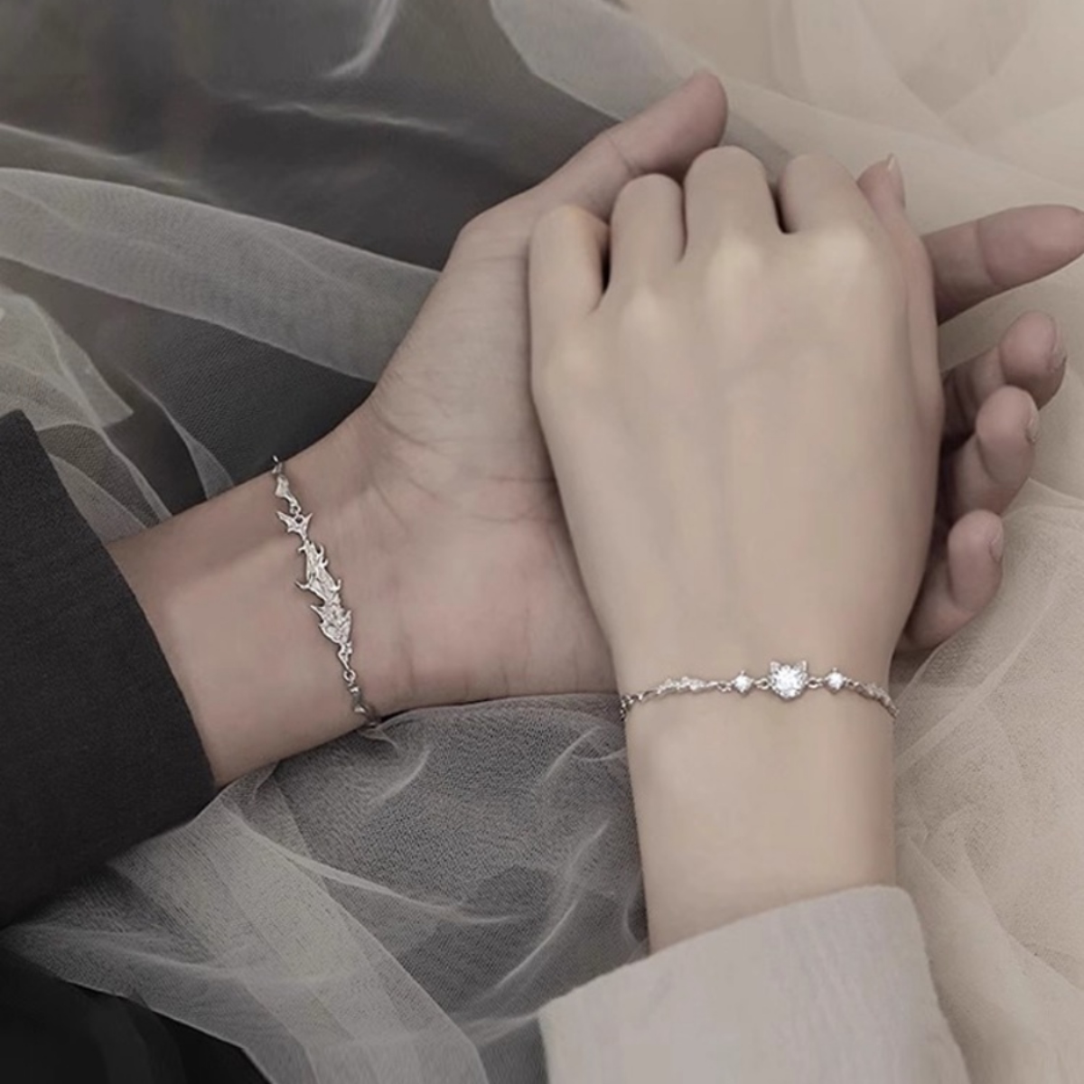 ペアアクセサリー キャット＆フィッシュ シルバーブレスレット