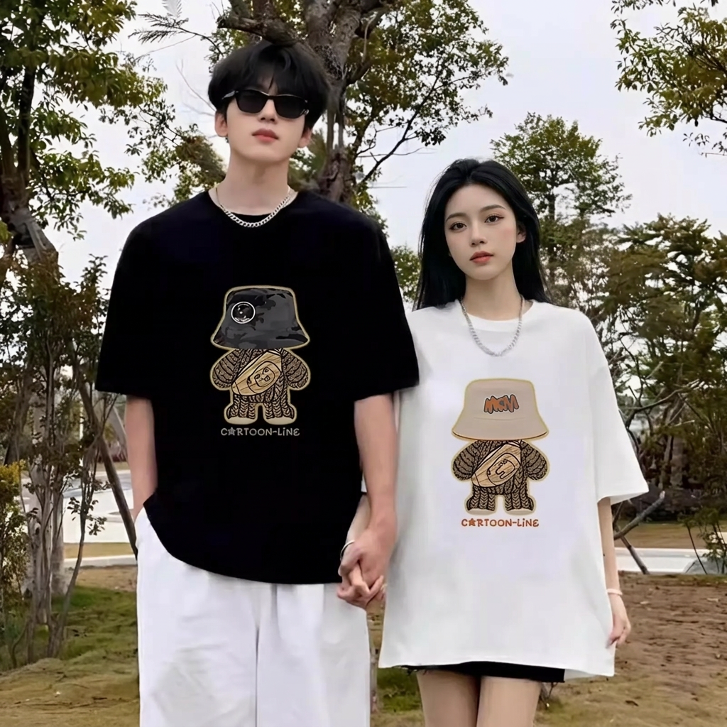 カップルペアルック 帽子ベアーデザイン 高級感Tシャツ【2点セット】