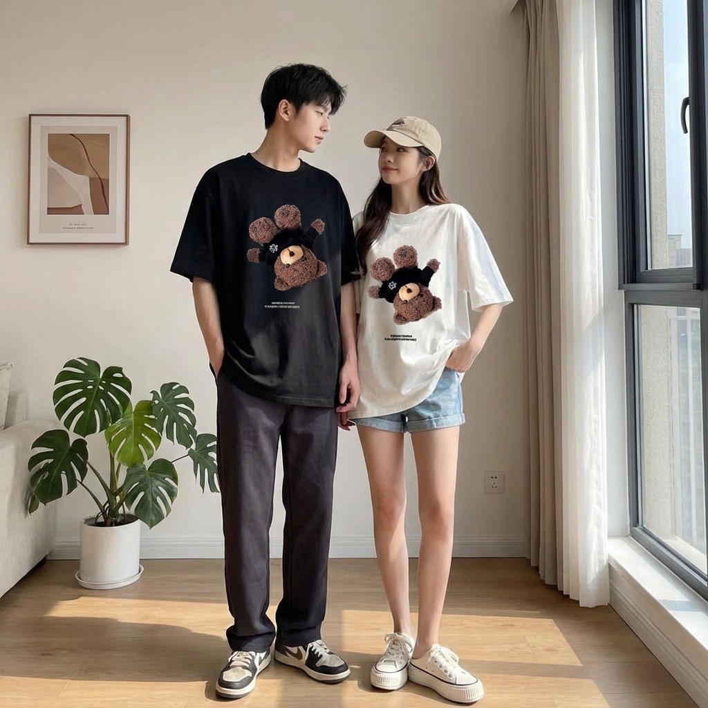 カップルペアルック リバース・ベア ユニセックスTシャツ