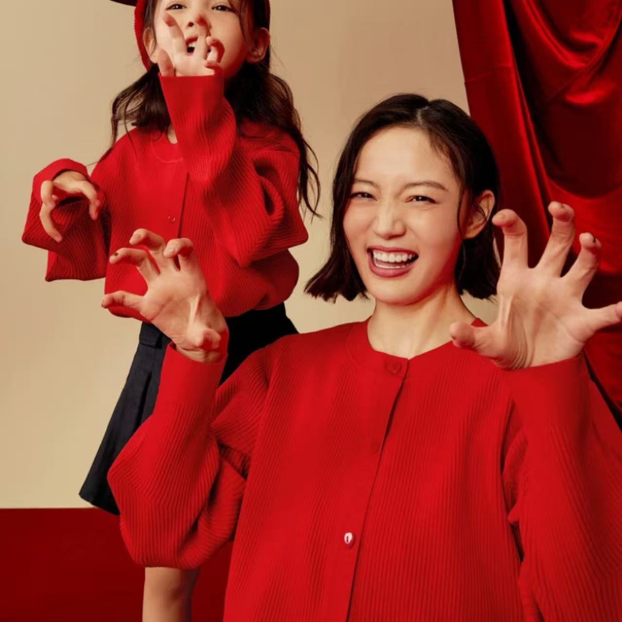 ペアルック 親子お揃い リブ編みカーディガン