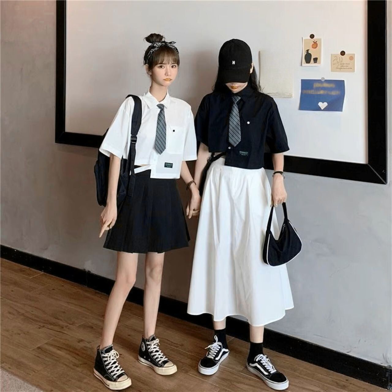 双子コーデ キャンパス風ゆったり半袖シャツ