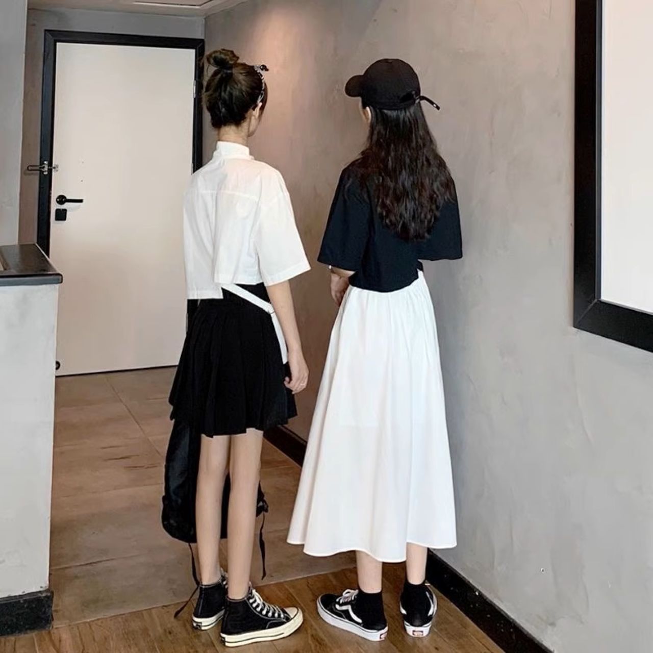 双子コーデ キャンパス風ゆったり半袖シャツ