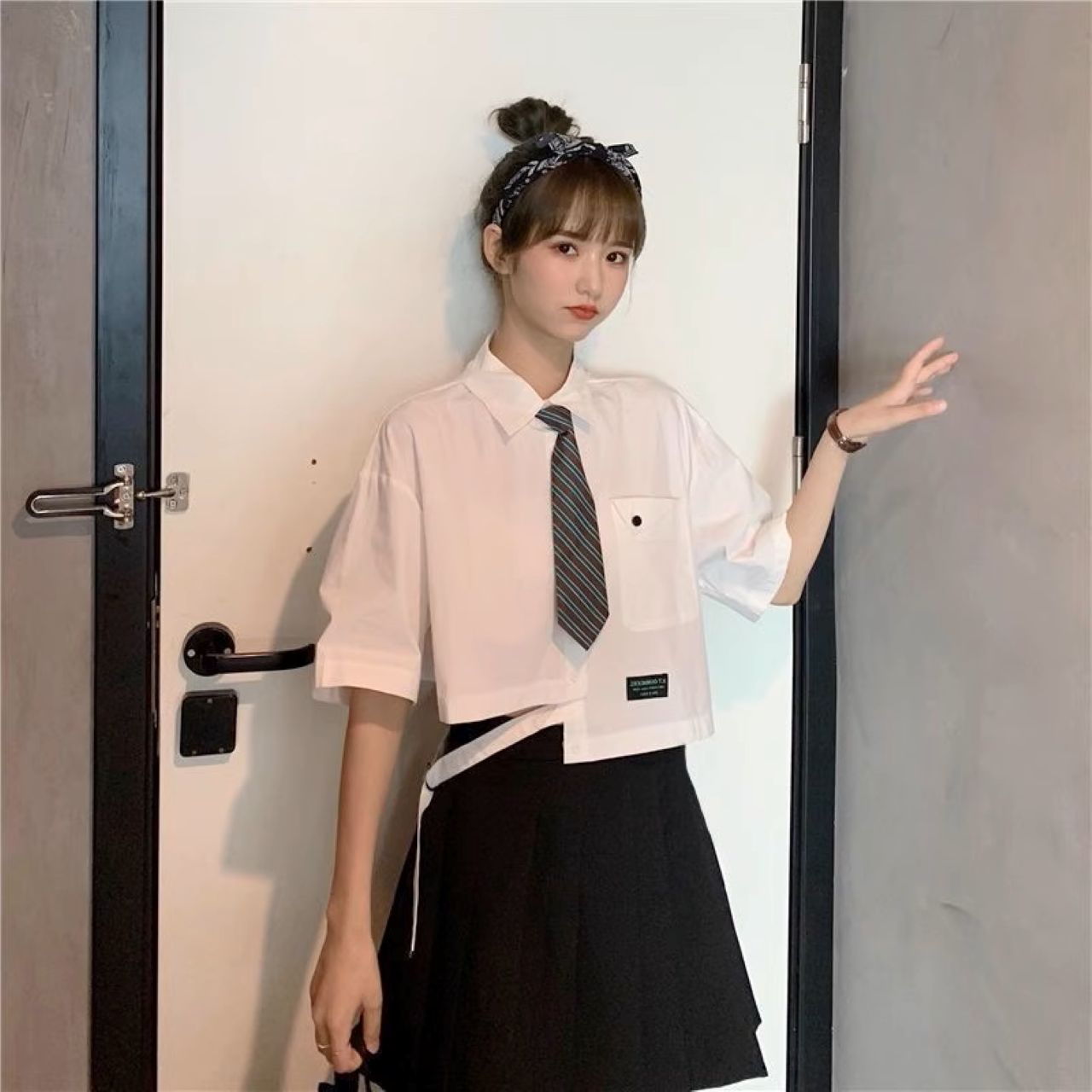 双子コーデ キャンパス風ゆったり半袖シャツ