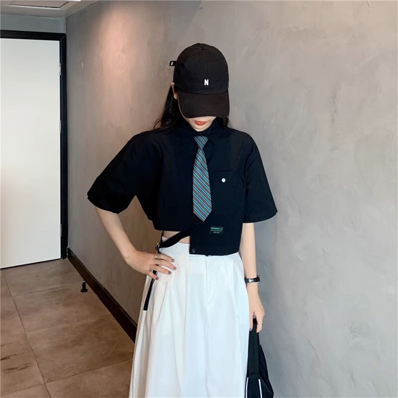 双子コーデ キャンパス風ゆったり半袖シャツ