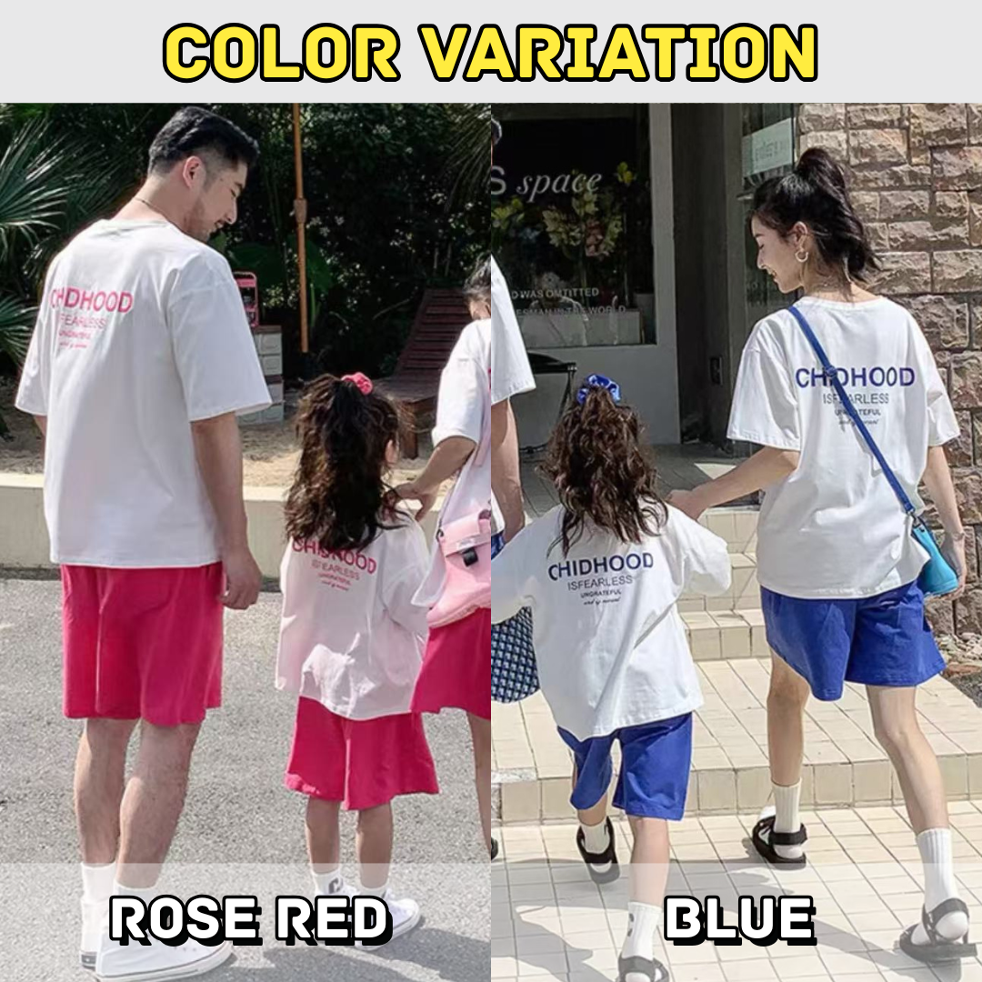 親子ペアルック CHIDHOOD プリントTシャツ＆ハーフパンツ
