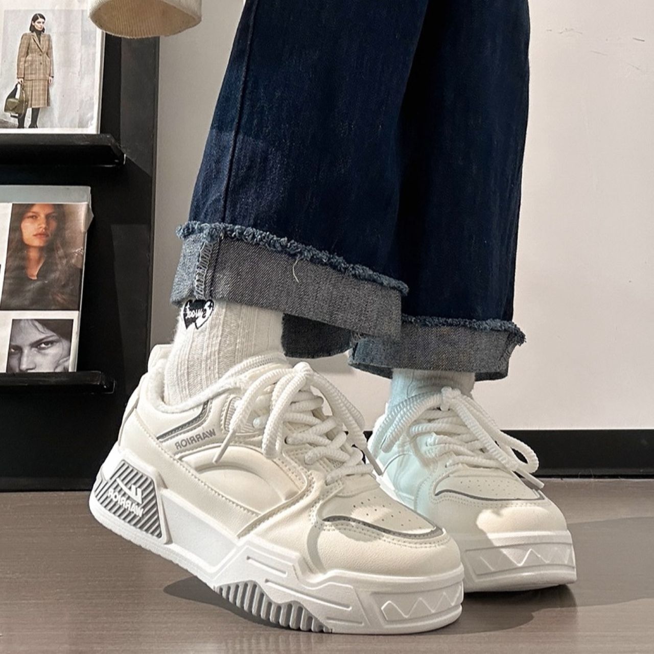 ペアルック 戦士ブランド ユニセックス厚底スニーカー オリジナルデザインカジュアル