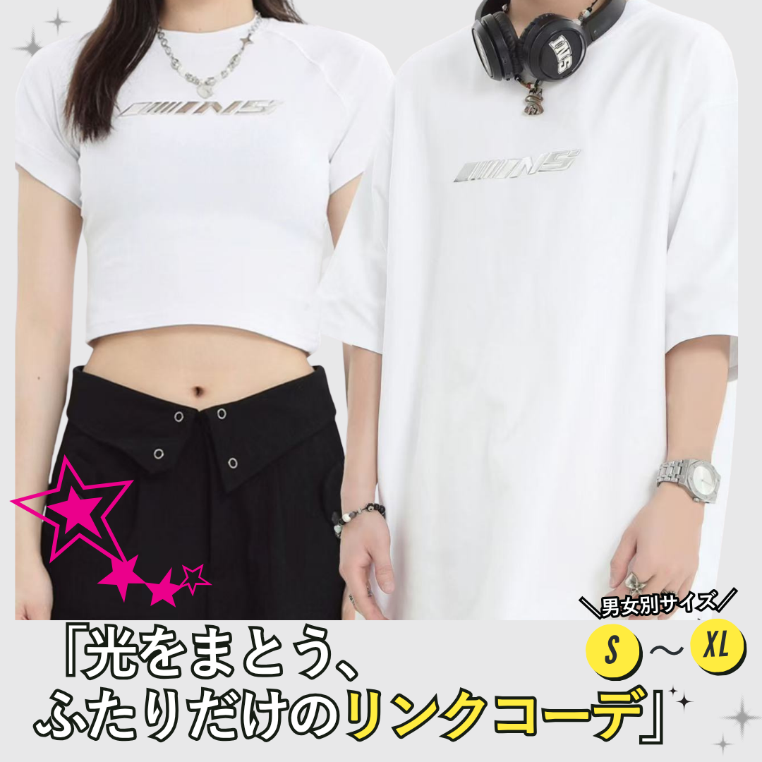 カップルペアルック【INSstudios】メタリックロゴTシャツ