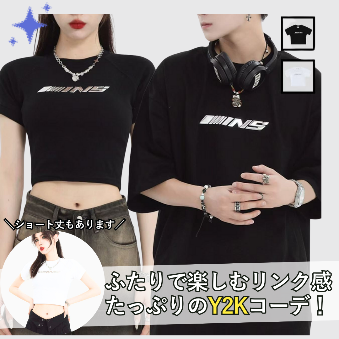カップルペアルック【INSstudios】メタリックロゴTシャツ