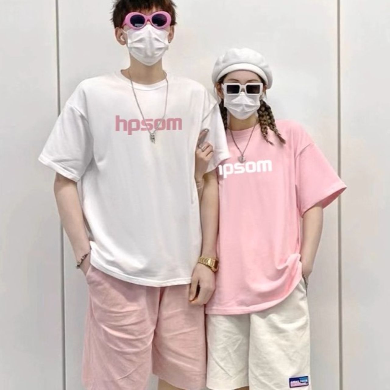 トレンドブランド カップル半袖Tシャツ（話題のドーパミンコーデ）