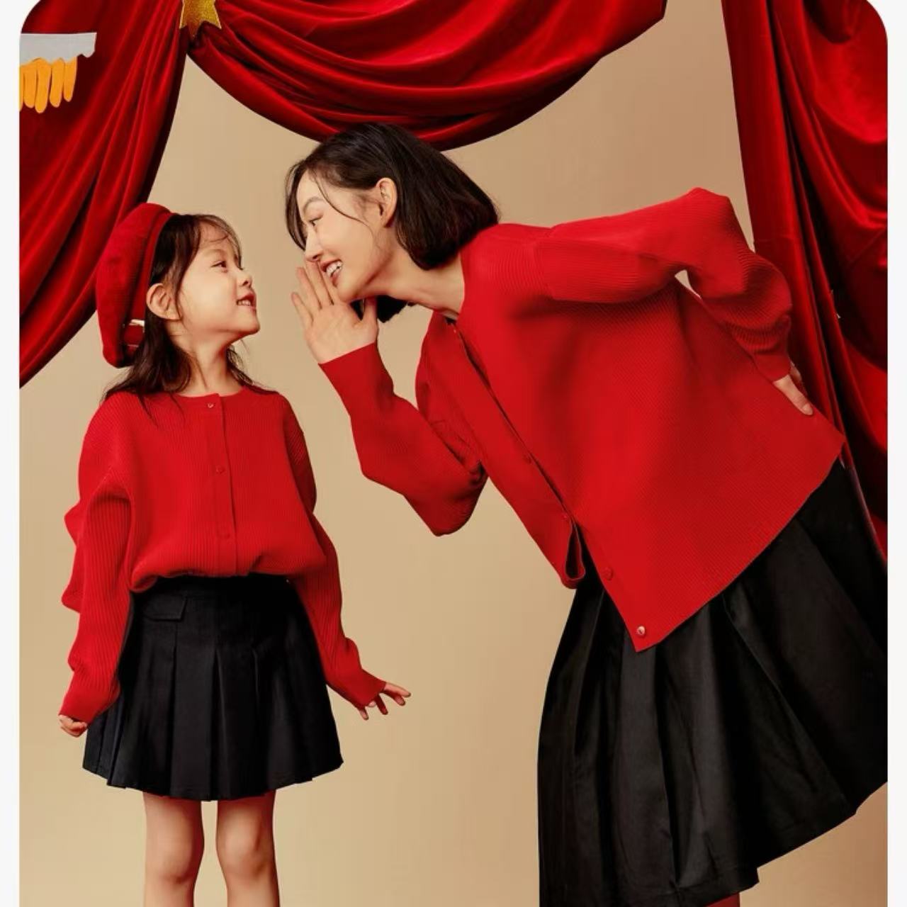 ペアルック 親子お揃い リブ編みカーディガン