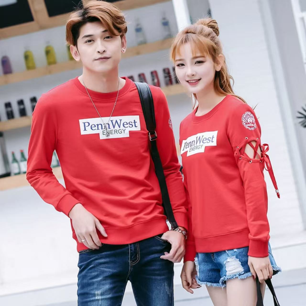 ペアルックロングTシャツ (ホワイト/ブラック/レッド)