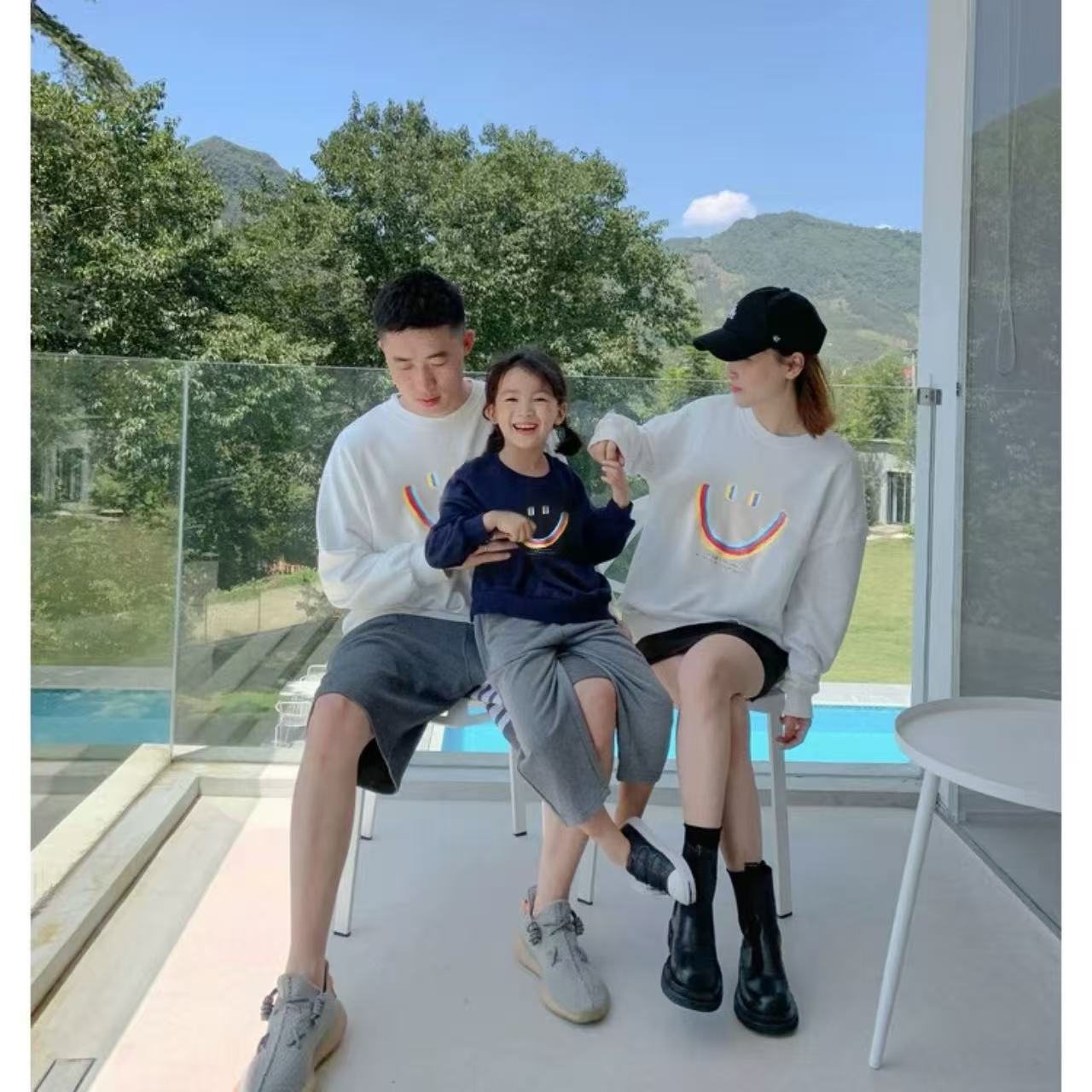 親子ペアルック レインボースマイル スウェット トレーナー ファミリーお揃い