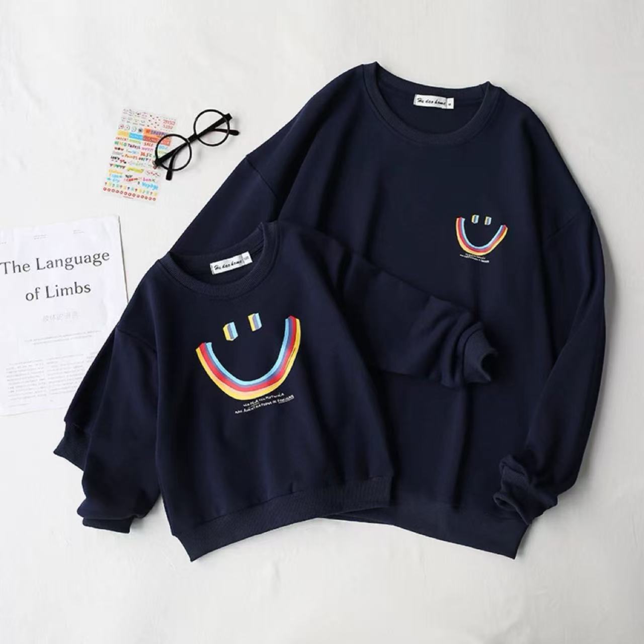 親子ペアルック レインボースマイル スウェット トレーナー ファミリーお揃い