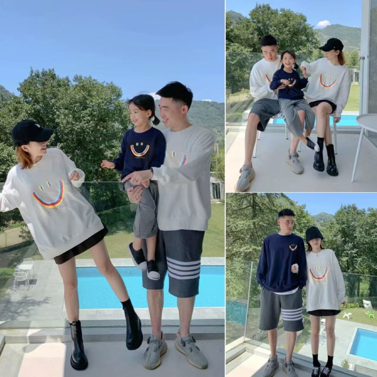 親子ペアルック レインボースマイル スウェット トレーナー ファミリーお揃い