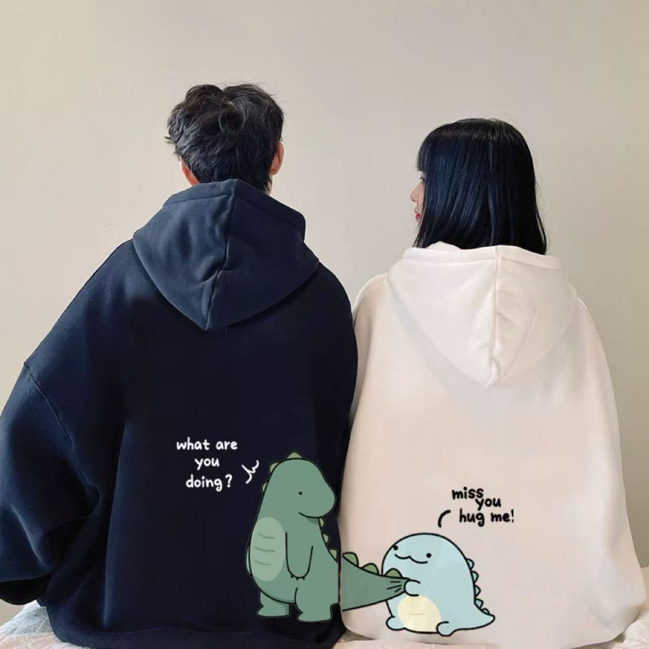 カップルペアルック 怪獣アートでつながるパーカー【2点セット】 ユニセックス