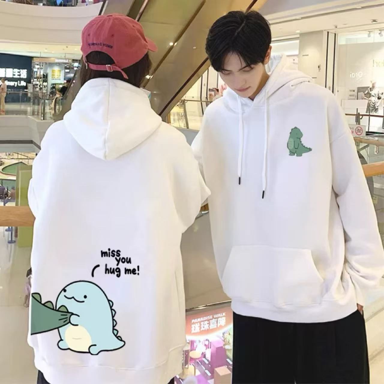 カップルペアルック 怪獣アートでつながるパーカー【2点セット】 ユニセックス