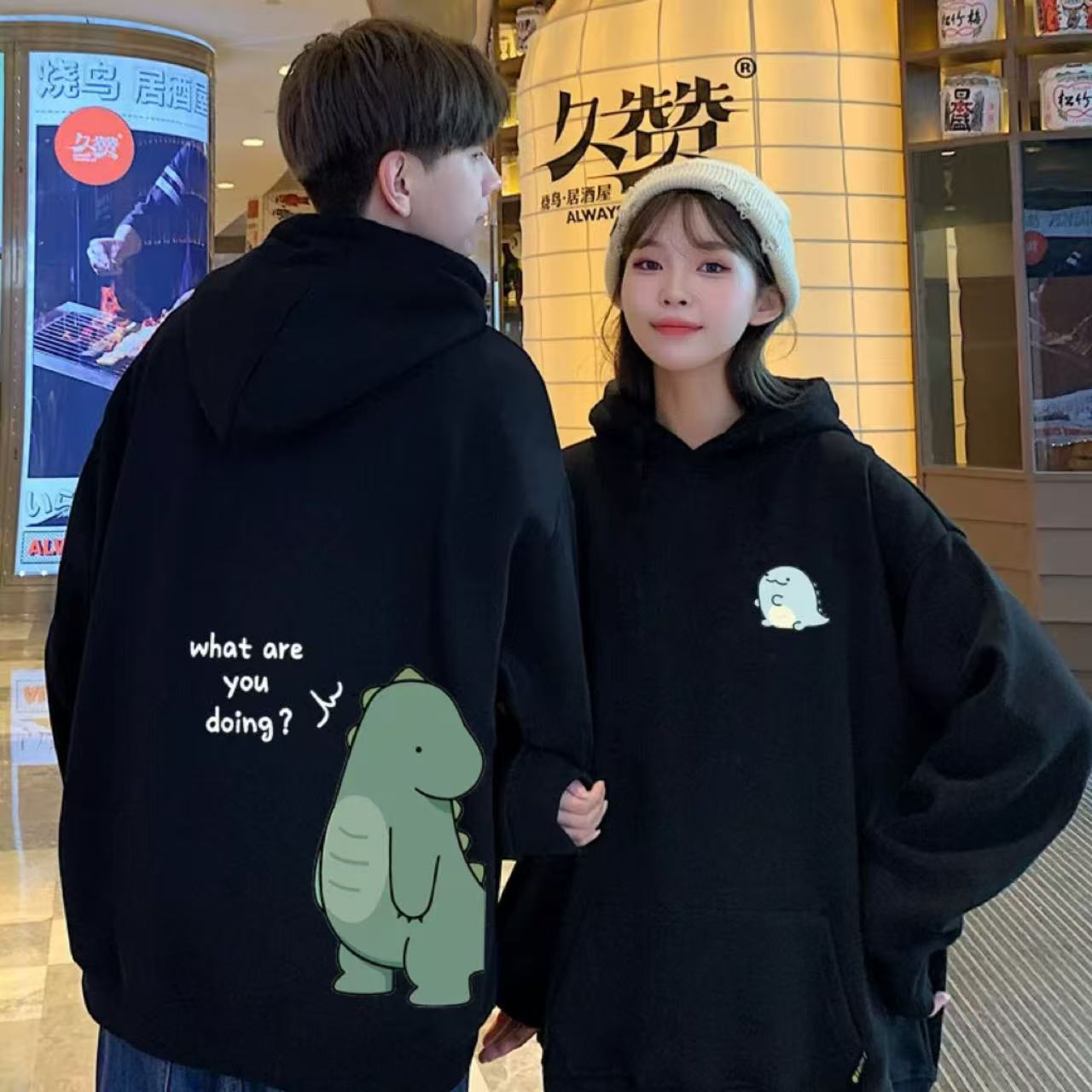 カップルペアルック 怪獣アートでつながるパーカー【2点セット】 ユニセックス