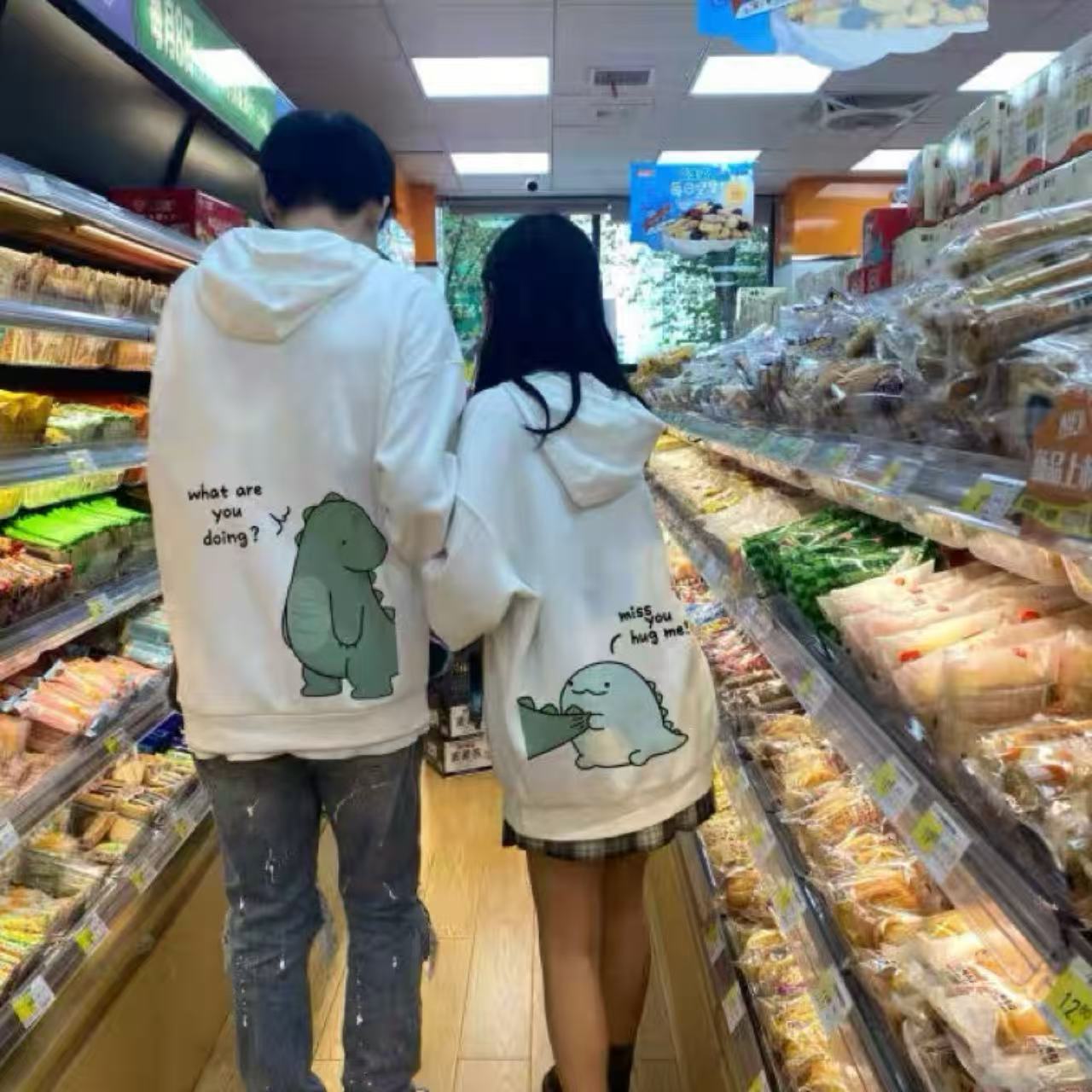 カップルペアルック 怪獣アートでつながるパーカー【2点セット】 ユニセックス