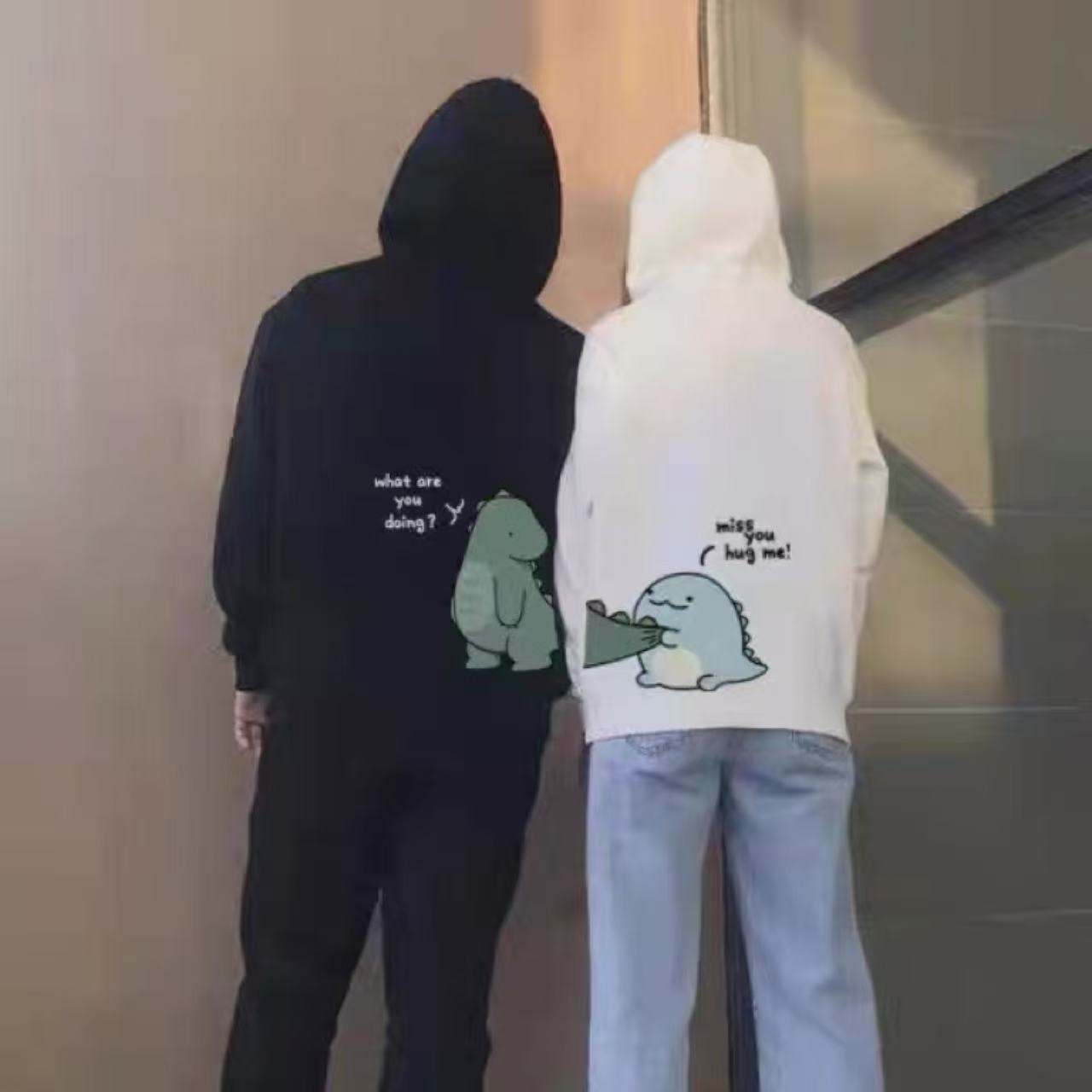 カップルペアルック 怪獣アートでつながるパーカー【2点セット】 ユニセックス