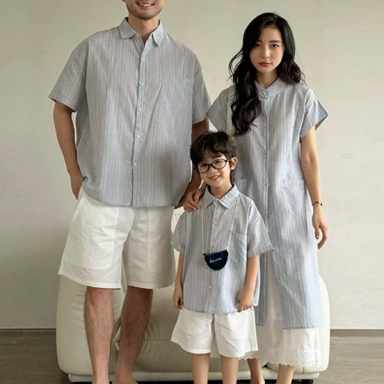 親子ペアルック 上品ストライプで揃える シャツ＆ワンピース