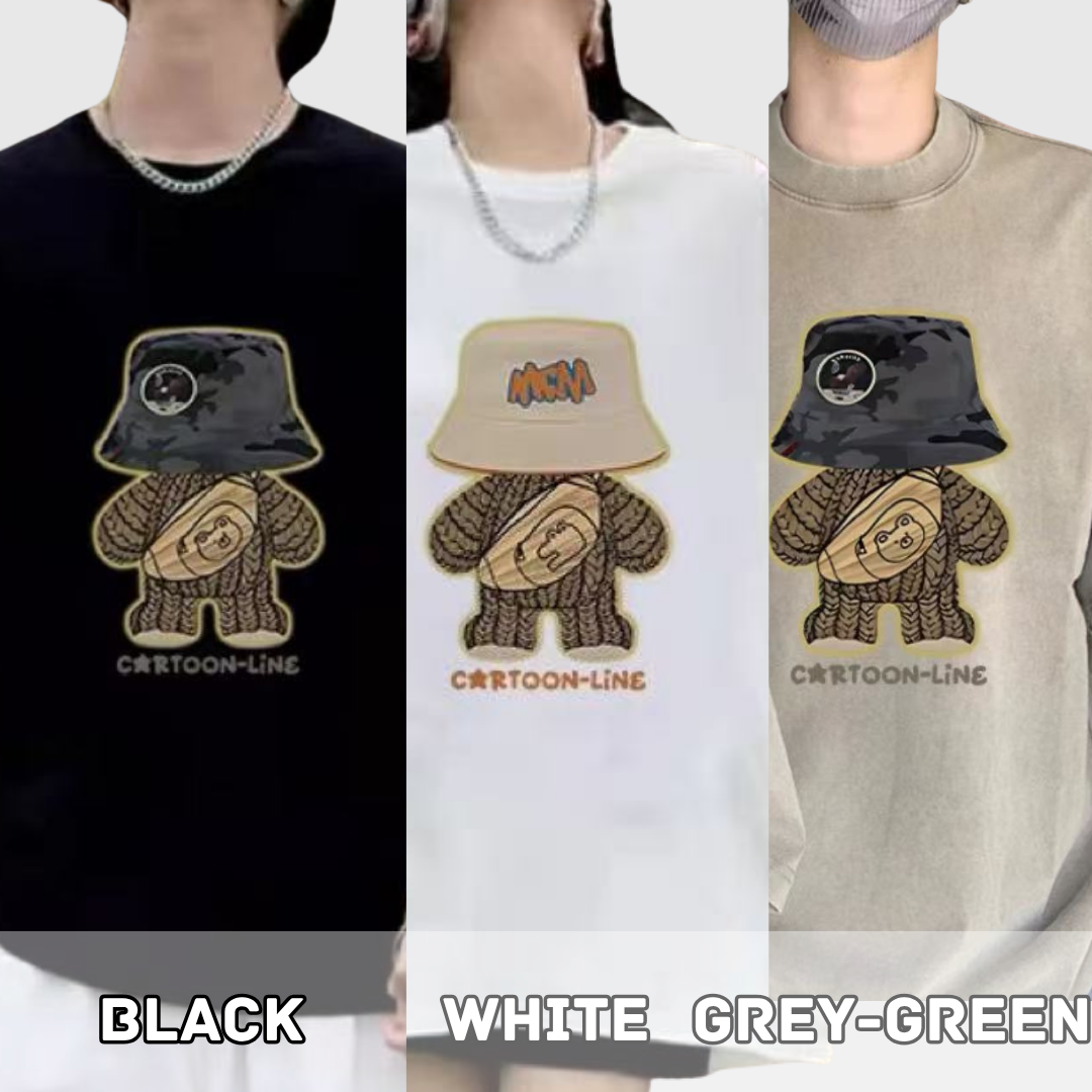 カップルペアルック 帽子ベアーデザイン 高級感Tシャツ【2点セット】