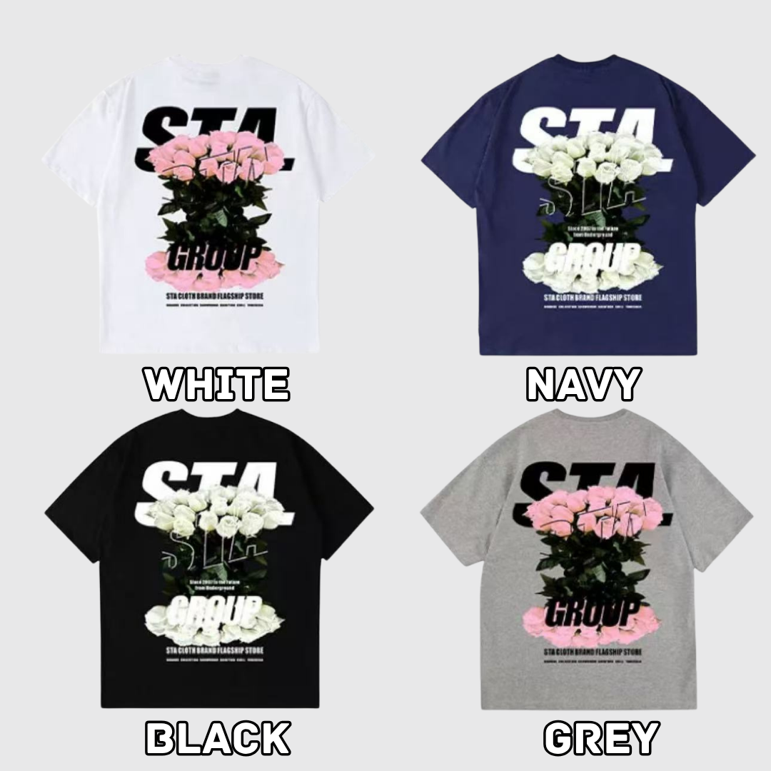 カップルペアルック 【STA】花柄プリント ヘビーウェイトコットンTシャツ