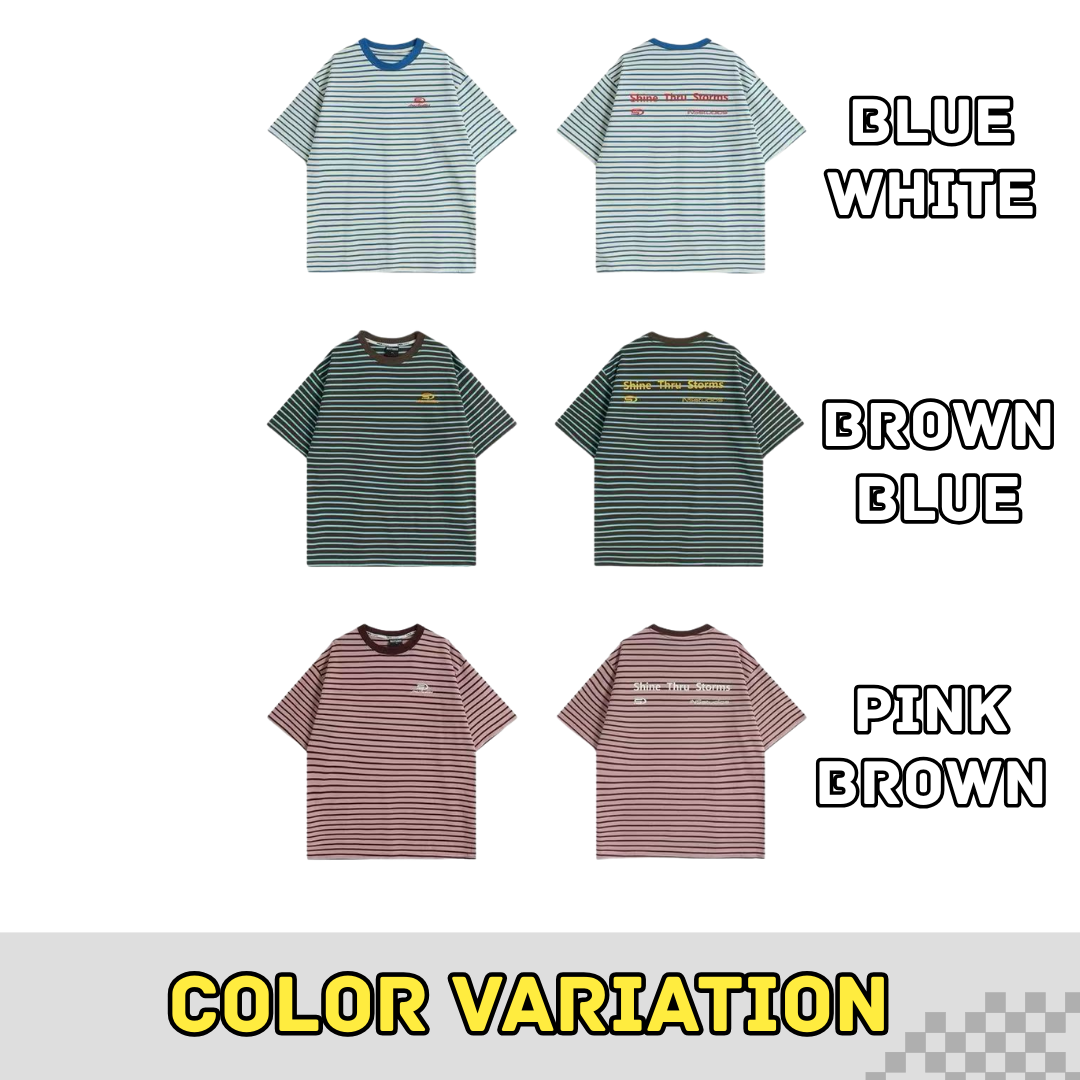 ペアルック 【INSstudios】 ロゴ入り ボーダー 半袖Tシャツ