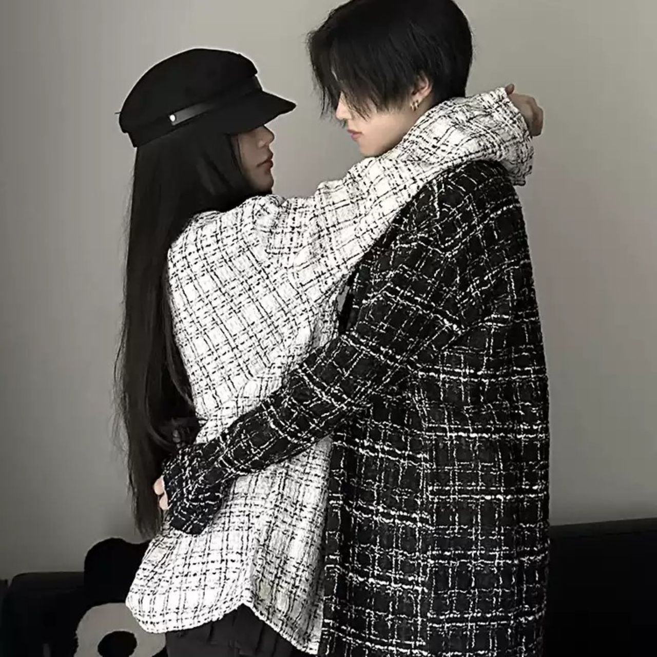 カップルペアルック ゆったりチェック柄シャツジャケット